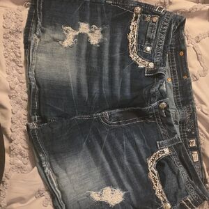 Miss Me Blue Distressed Denim Shorts
